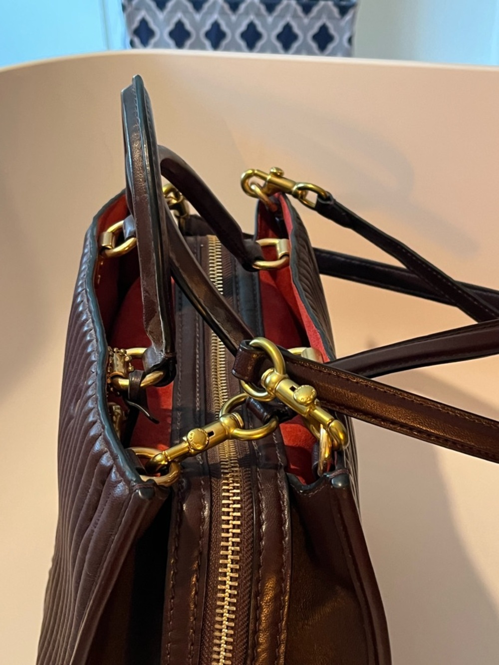 Coach Rogue 1941 Burgundy Quilted Riveted Tote with Gold Hardware - Picture 7 of 14
